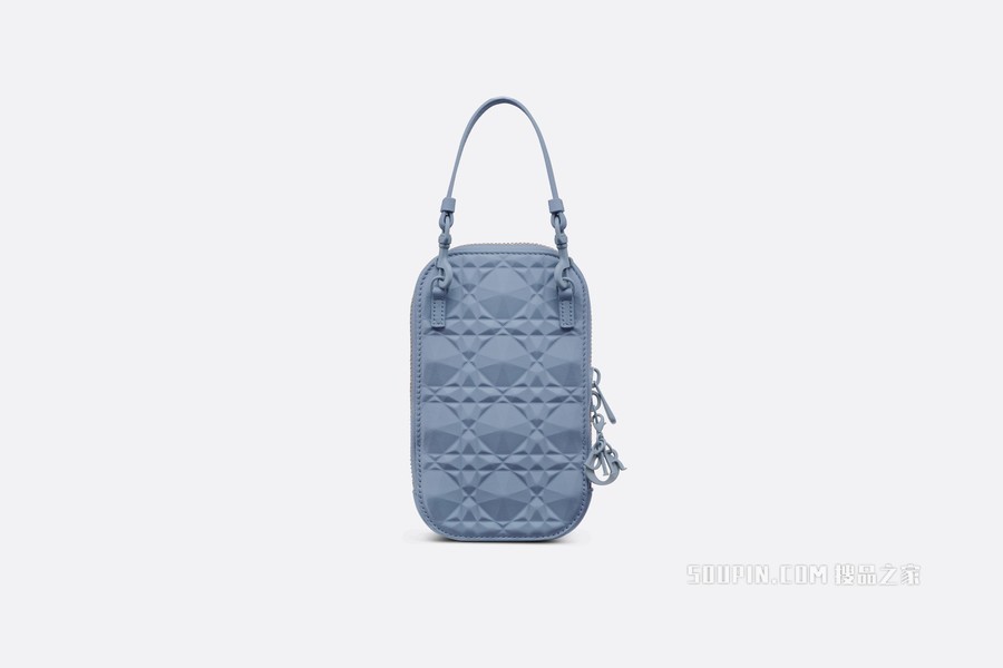Lady Dior 手机袋 丹宁蓝色牛皮革钻石形状藤格纹