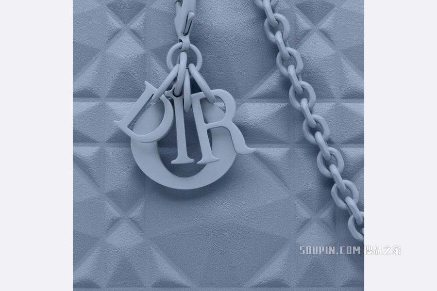 Lady Dior 手机袋 丹宁蓝色牛皮革钻石形状藤格纹
