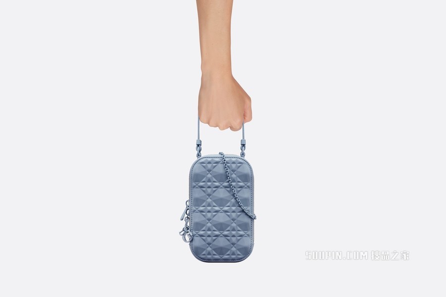 Lady Dior 手机袋 丹宁蓝色牛皮革钻石形状藤格纹