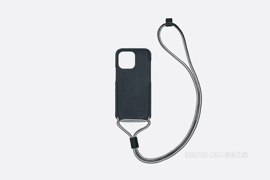 Dior Vibe iPhone 13 Pro 手机壳 蓝色牛皮革搭配挂绳