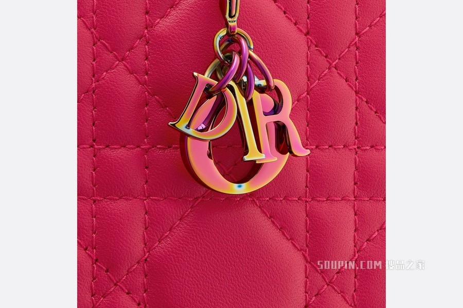 Lady Dior 手机袋 亮粉色羊皮革藤格纹