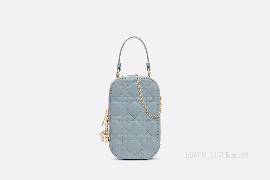 Lady Dior 手机袋 云雾蓝羊皮革藤格纹