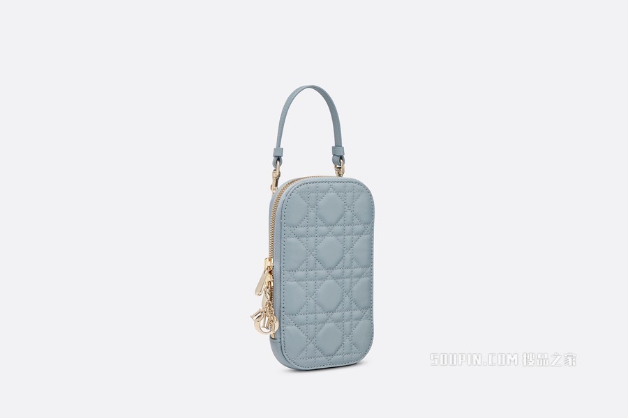 Lady Dior 手机袋 云雾蓝羊皮革藤格纹