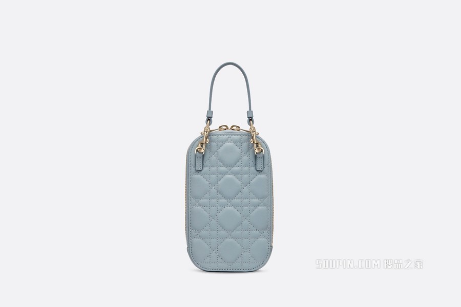 Lady Dior 手机袋 云雾蓝羊皮革藤格纹