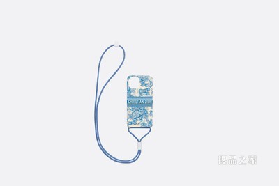 DiorTravel iPhone 12 Pro Max 手机壳 矢车菊蓝光滑牛皮革茹伊印花 搭配挂绳 支持MagSafe