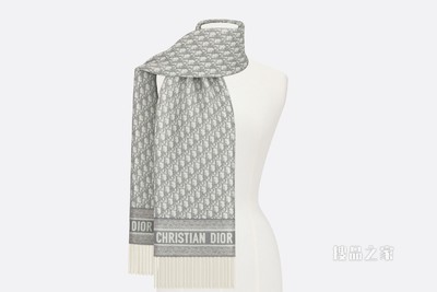 围巾 灰色羊绒 Oblique 印花