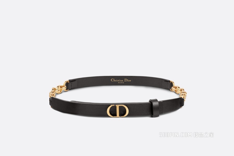 Dior Caro 腰带 15 毫米黑色光滑牛皮革和光泽金色饰面金属