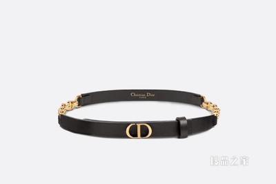 Dior Caro 腰带 15 毫米黑色光滑牛皮革和光泽金色饰面金属