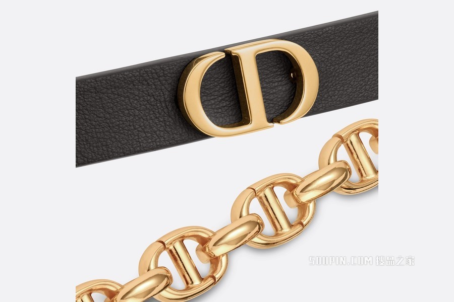Dior Caro 腰带 15 毫米黑色光滑牛皮革和光泽金色饰面金属