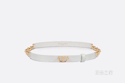 Dior Caro 腰带 15 毫米白色光滑牛皮革和光泽金色饰面金属