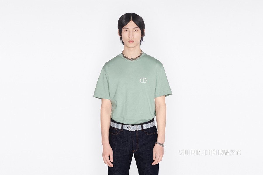 宽松版型 T 恤 绿色棉质平纹针织面料“CD Icon”标志