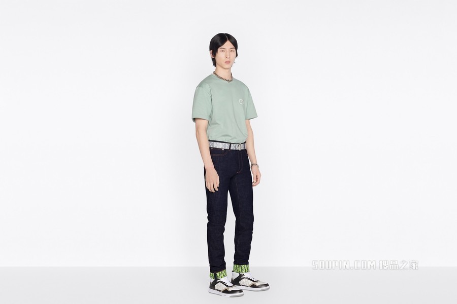 宽松版型 T 恤 绿色棉质平纹针织面料“CD Icon”标志