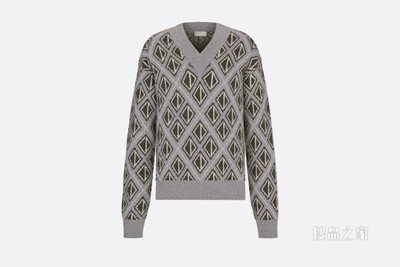 针织衫 灰色羊毛和羊绒混纺针织面料 CD Diamond 图案