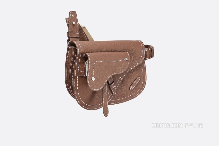 马鞍手拿包 咖啡色粒面牛皮革