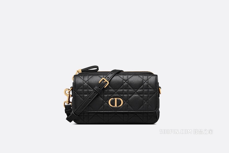 Dior Caro 手拿包 黑色柔软牛皮革藤格纹搭配链条