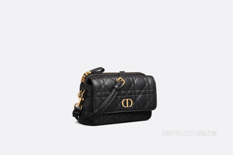 Dior Caro 手拿包 黑色柔软牛皮革藤格纹搭配链条