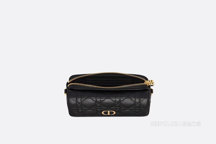 Dior Caro 手拿包 黑色柔软牛皮革藤格纹搭配链条