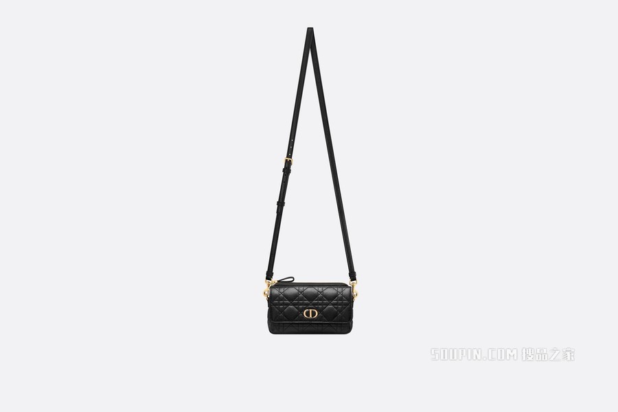 Dior Caro 手拿包 黑色柔软牛皮革藤格纹搭配链条