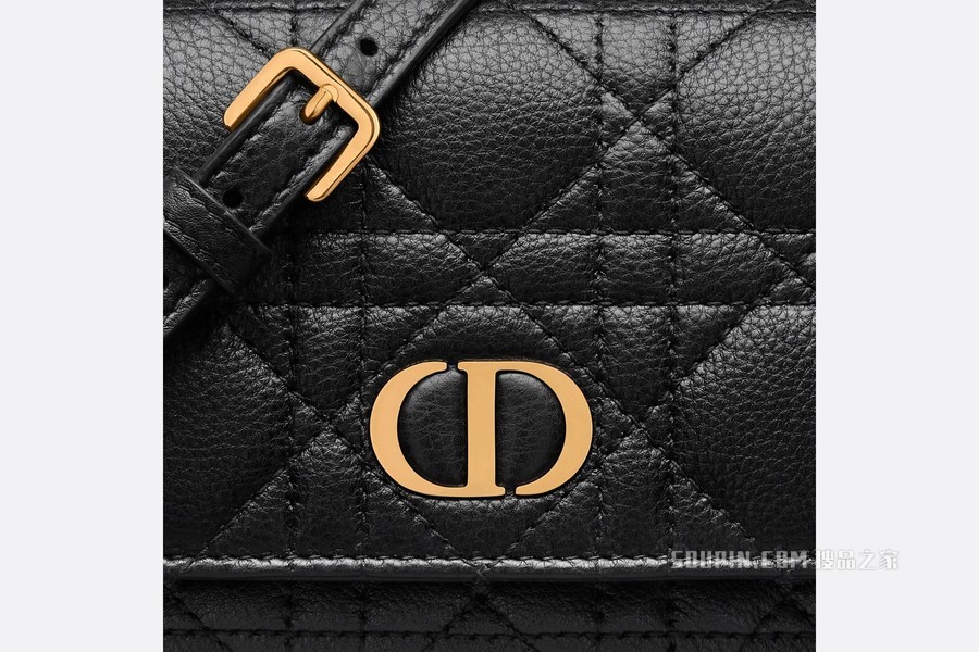 Dior Caro 手拿包 黑色柔软牛皮革藤格纹搭配链条