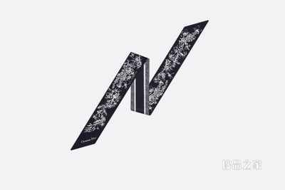 Mitzah 丝巾 蓝色和象牙色桑蚕丝斜纹面料花朵茹伊印花