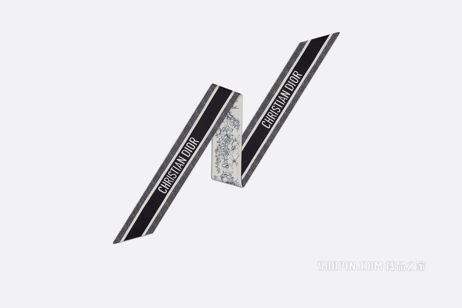 Mitzah 丝巾 象牙色和蓝色桑蚕丝斜纹面料花朵茹伊印花