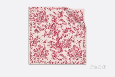 Dior 印花方巾 象牙色和红色桑蚕丝斜纹面料花朵茹伊印花
