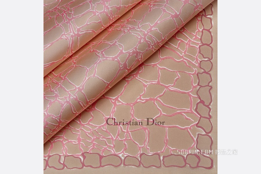 Dior 印花方巾 米色和粉色桑蚕丝斜纹面料 Dior Croco 印花