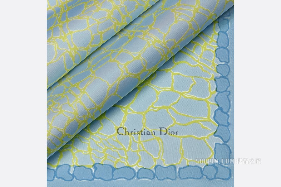 Dior 印花方巾 蓝色和绿色桑蚕丝斜纹面料 Dior Croco 印花