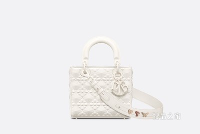 小号 Lady Dior My ABCDior 手袋 奶白色牛皮革钻石形图案藤格纹