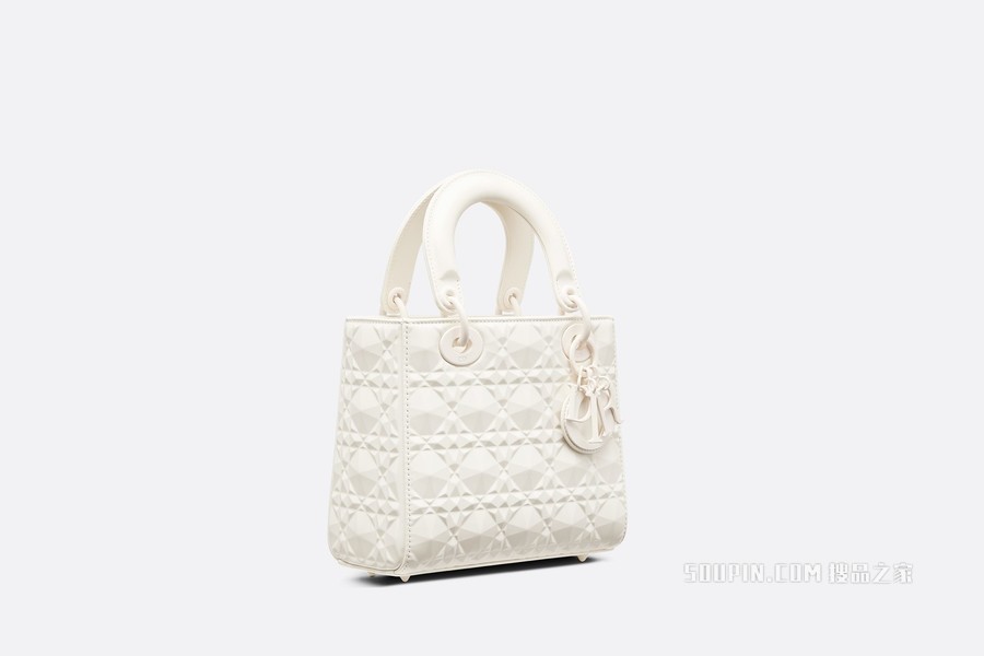 小号 Lady Dior My ABCDior 手袋 奶白色牛皮革钻石形图案藤格纹