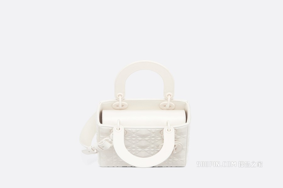 小号 Lady Dior My ABCDior 手袋 奶白色牛皮革钻石形图案藤格纹