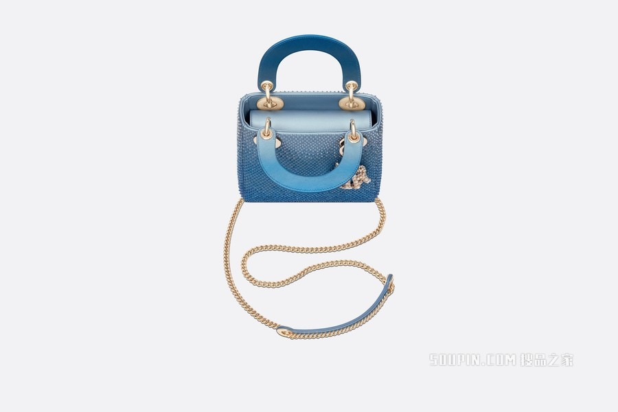迷你 Lady Dior 手袋 金属光泽蓝色渐变羊皮革搭配珠饰刺绣