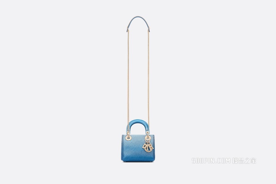 迷你 Lady Dior 手袋 金属光泽蓝色渐变羊皮革搭配珠饰刺绣