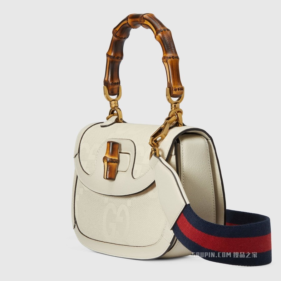 Gucci Bamboo 1947系列竹节小号手袋 白色帆布