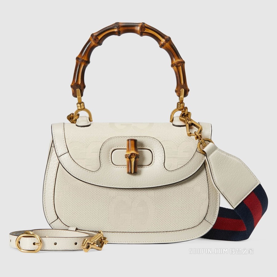 Gucci Bamboo 1947系列竹节小号手袋 白色帆布