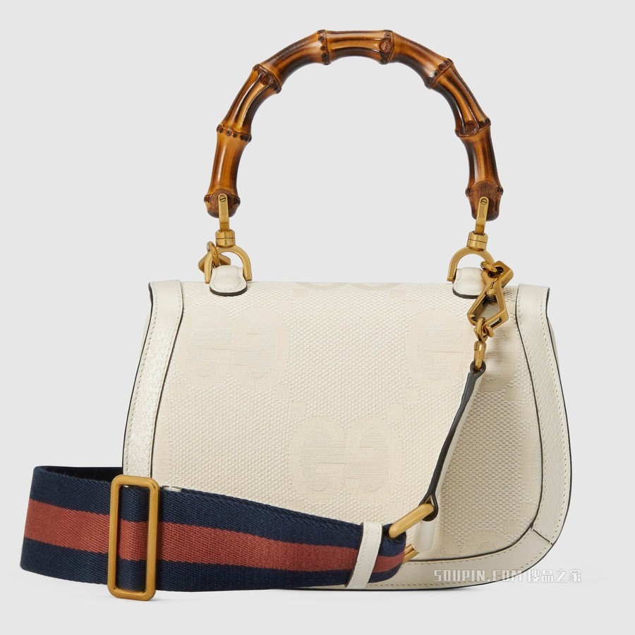 Gucci Bamboo 1947系列竹节小号手袋 白色帆布