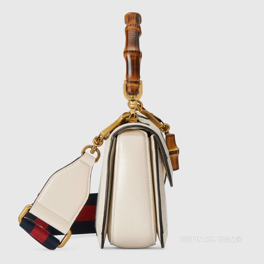 Gucci Bamboo 1947系列竹节小号手袋 白色帆布