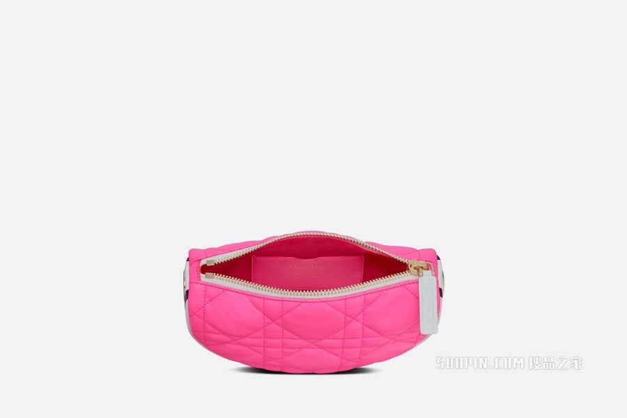 小号 Dior Vibe Hobo 手袋 荧光粉色羊皮革超大藤格纹