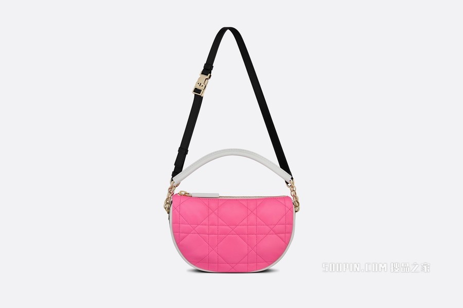 小号 Dior Vibe Hobo 手袋 荧光粉色羊皮革超大藤格纹