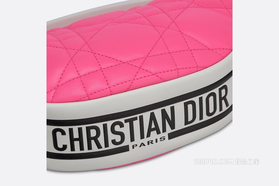 小号 Dior Vibe Hobo 手袋 荧光粉色羊皮革超大藤格纹