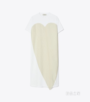 心形拼饰 T 恤式连衣裙 白色