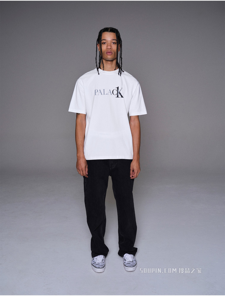 【Palace联名】Calvin Klein 男女同款圆领纯棉烫印LOGO短袖T恤40317UC