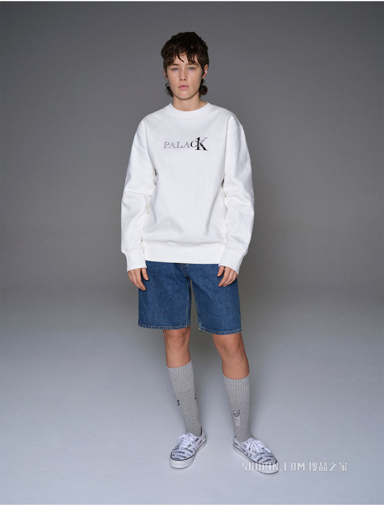 【Palace联名】Calvin Klein 男女款重磅纯棉磨绒刺绣圆领卫衣40314UC