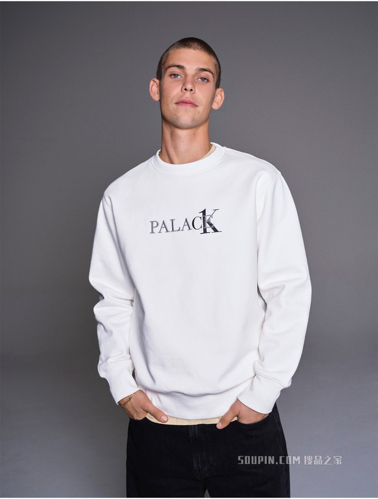 【Palace联名】Calvin Klein 男女款重磅纯棉磨绒刺绣圆领卫衣40314UC