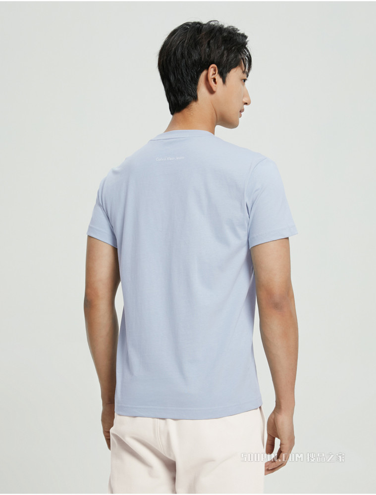 Calvin Klein 男装简约纯棉胶质LOGO印花圆领短袖T恤J318472