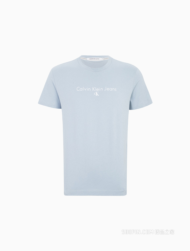 Calvin Klein 男装简约纯棉胶质LOGO印花圆领短袖T恤J318472