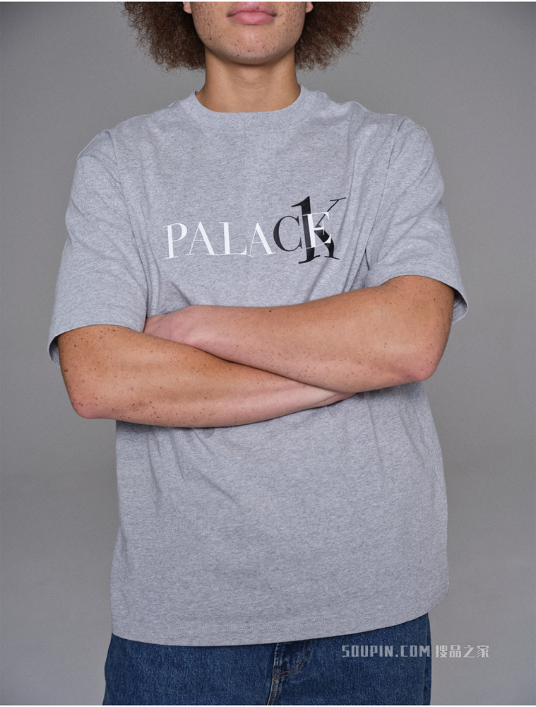【Palace联名】Calvin Klein 男女同款圆领纯棉烫印LOGO短袖T恤40317UC