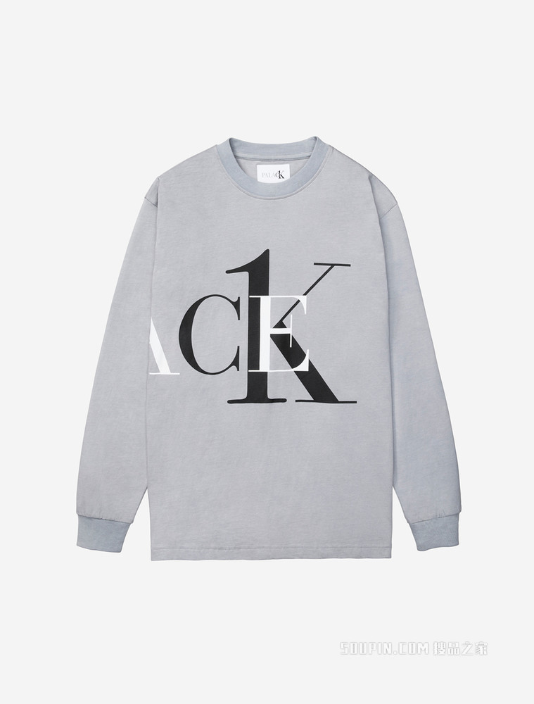 【Palace联名】Calvin Klein 男女同款圆领纯棉烫印LOGO长袖T恤40316UC