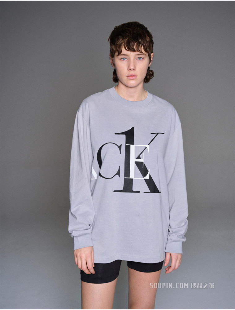 【Palace联名】Calvin Klein 男女同款圆领纯棉烫印LOGO长袖T恤40316UC