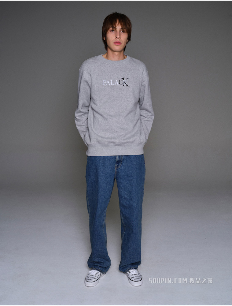 【Palace联名】Calvin Klein 男女款重磅纯棉磨绒刺绣圆领卫衣40314UC